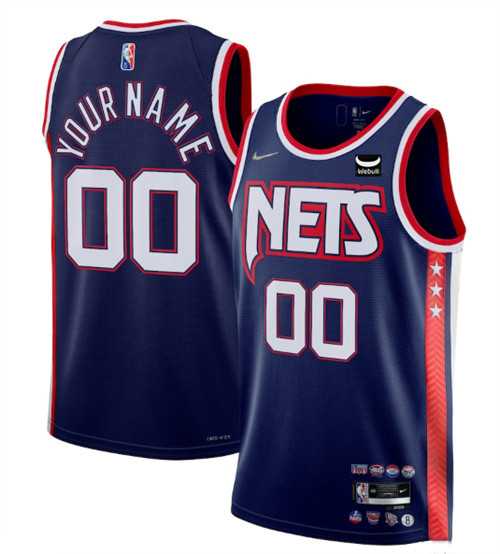 Men & Youth Customized Brooklyn Nets Active Player 2021-2022 Navy Swingman City Edition 75th Anniversary Stitched Jersey